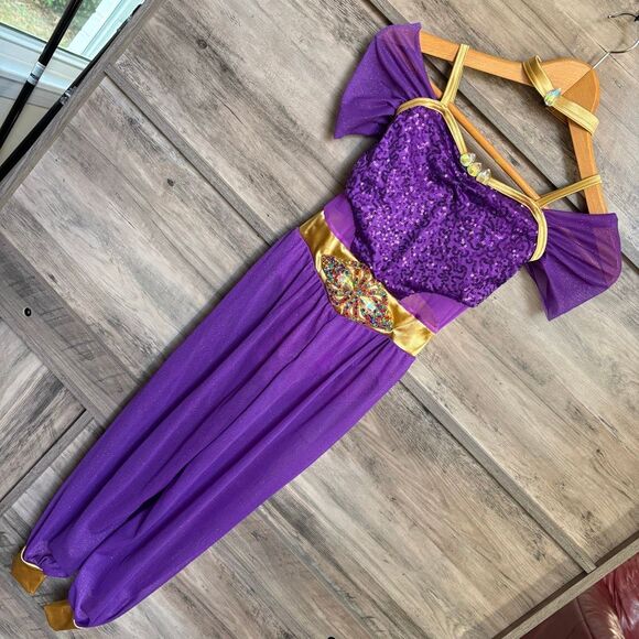 Weissman 10465 Genie in a Bottle Purple Sequin Metallic Gold Dance Costume Jazz - Picture 1 of 12